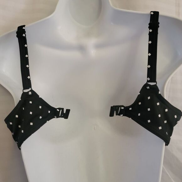 Freya Black Diamond Dot Print Padded Bikini Swimsuit Top Underwired Plunge 32DD - Picture 9 of 14